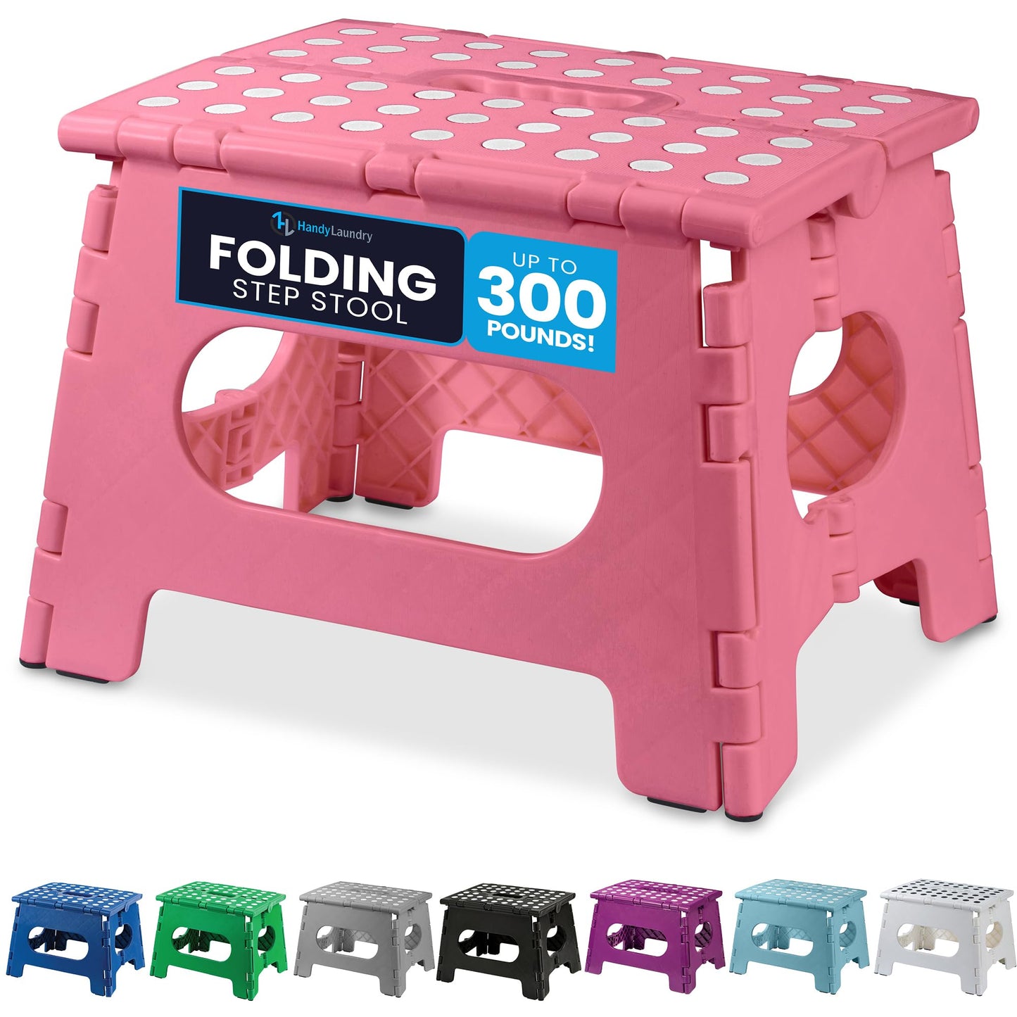 Handy Laundry Folding Lightweight Step Stool - Sturdy Enough to Support Adults - Opens Easy with One Flip - Great for Kitchen, Bathroom or Bedroom (Pink - 9 Inch)
