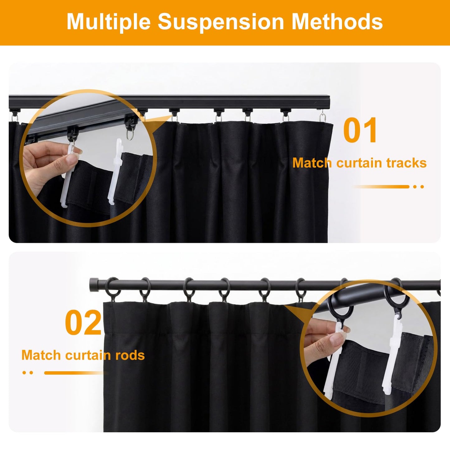 hoeflife Room Divider Curtains Blackout Floor to Ceiling Curtain with Hook Wall Mount Sliding Door Curtains Ceiling Mount Extra Wide Curtain Wall Divider for Room Separation (Black, W100 x H84 Inch)