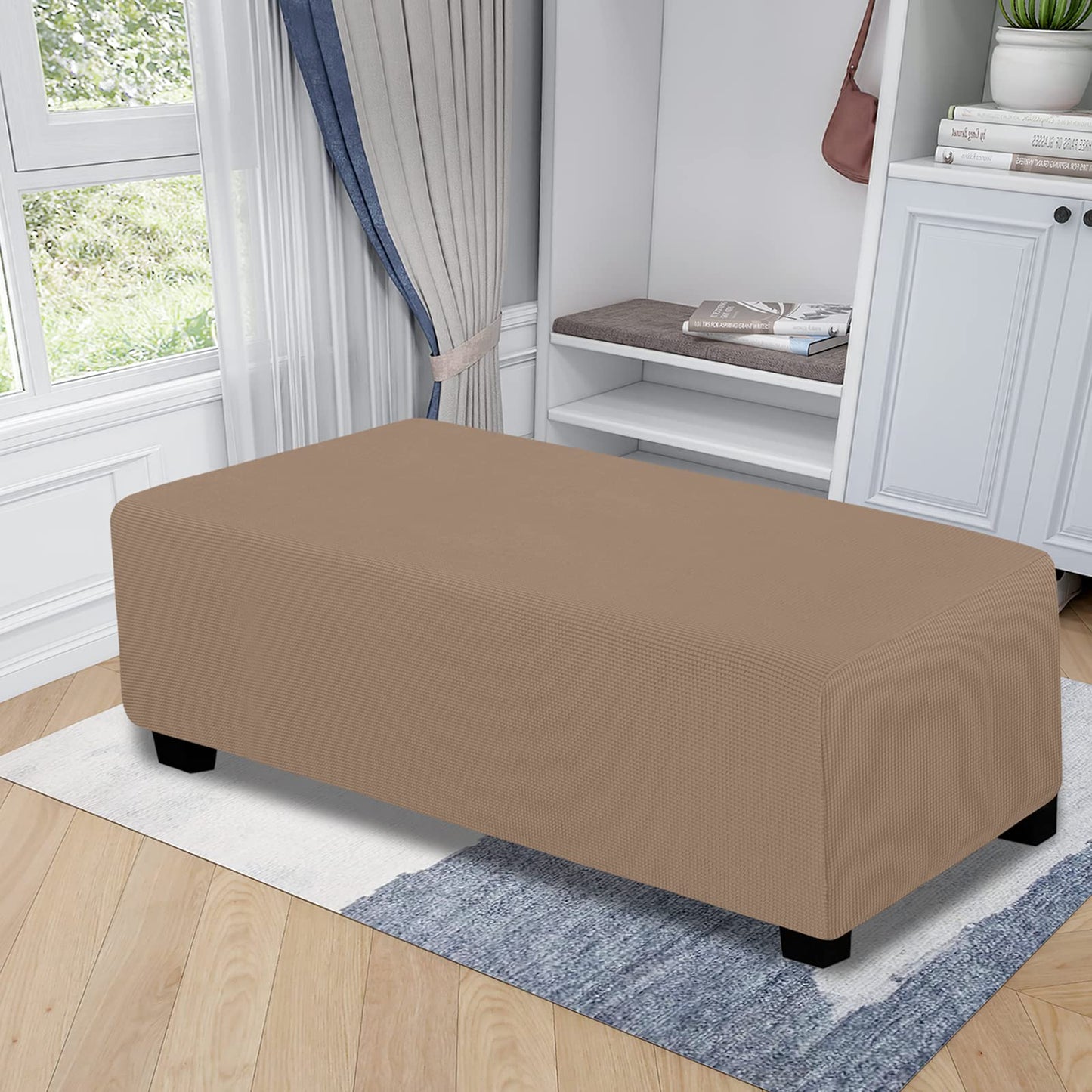 Easy-Going Stretch Ottoman Cover Folding Storage Stool Furniture Protector Soft Rectangle slipcover with Elastic Bottom (XX-Large,Camel)
