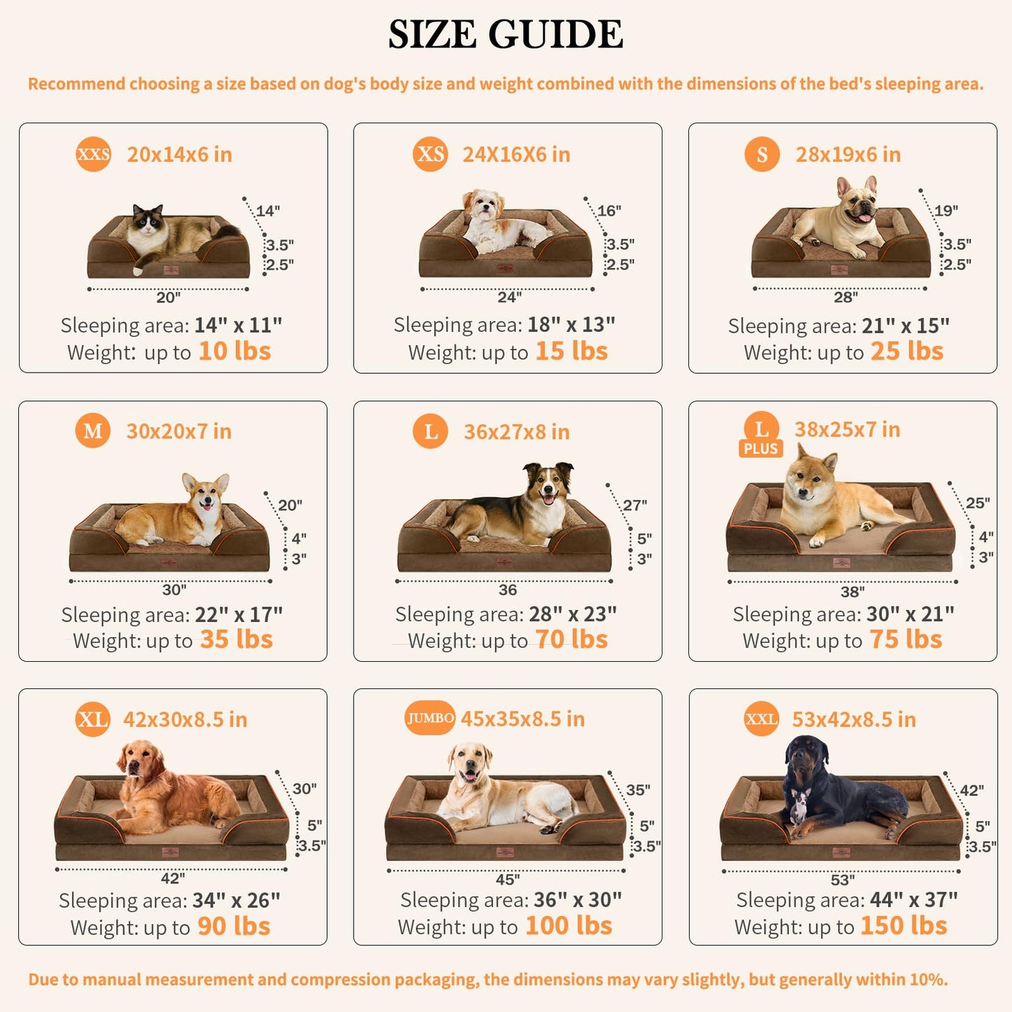 Comfort Expression Orthopedic Dog Bed for Extra Large Dogs 42x30 Inch, Waterproof Supportive Egg Crate Foam XL Pet Bed with Removable Bolsters, Dog Couch with Washable Cover & Non-Slip Bottom, Brown