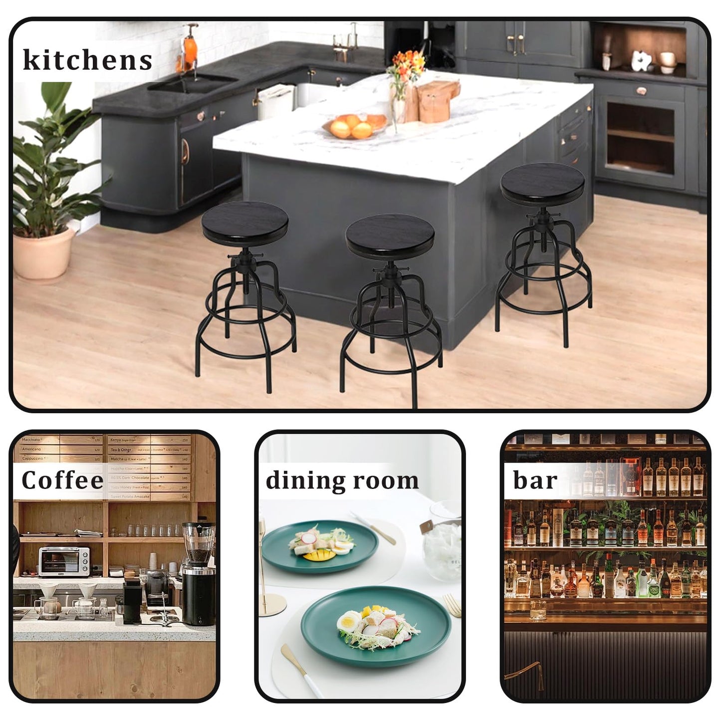 LOKKHAN Vintage Industrial Bar Stool-Rustic Swivel Bar Stool-Round Walnut Wood Metal Stool-Counter/Bar Height Adjustable Pipe Stool-Cast Steel Stool 23.62"-29.52" (Set of 2)
