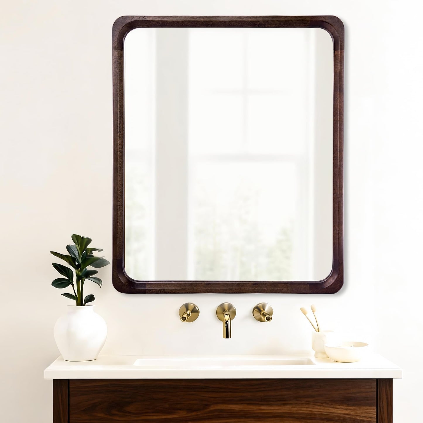 Wood Bathroom Mirror 30 x 36 Inch for Wall Decor