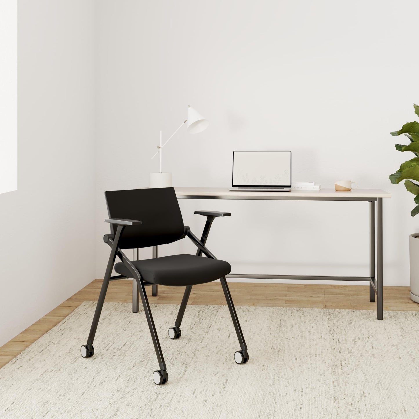 BROBRIYO 2 Pack Stackable Conference Room Chairs with Wheels and Paddle, Ergonomic Mesh Back and Arms for Meeting, Conference, Reception, Training Room & Home Office Desk Folding Chairs
