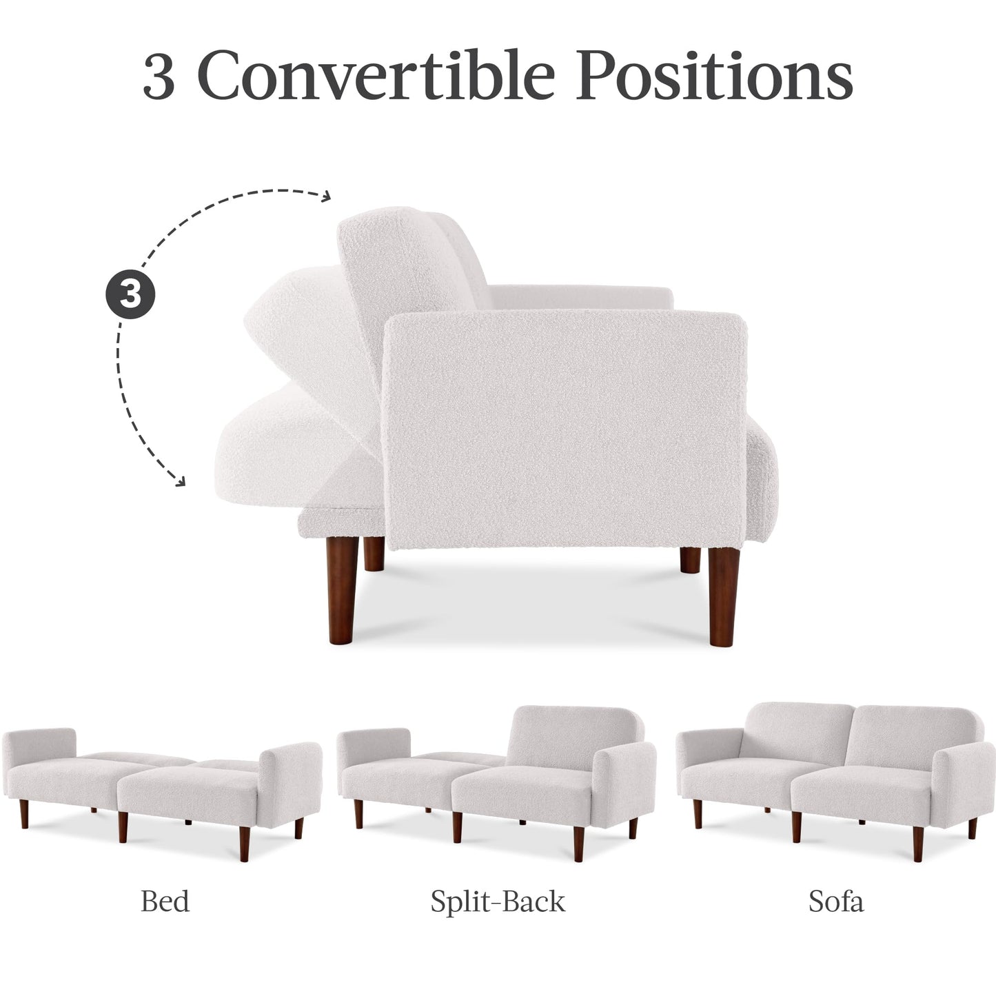 Best Choice Products 77" Mid Century Modern Boucle Loveseat Sofa, Couch, Convertible Sofa Sleeper Bed w/Real Wood, Removable Armrest - Frost Gray