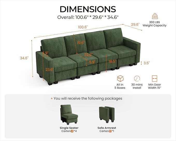 CHIC HOUSE Modular Sectional Sofa
