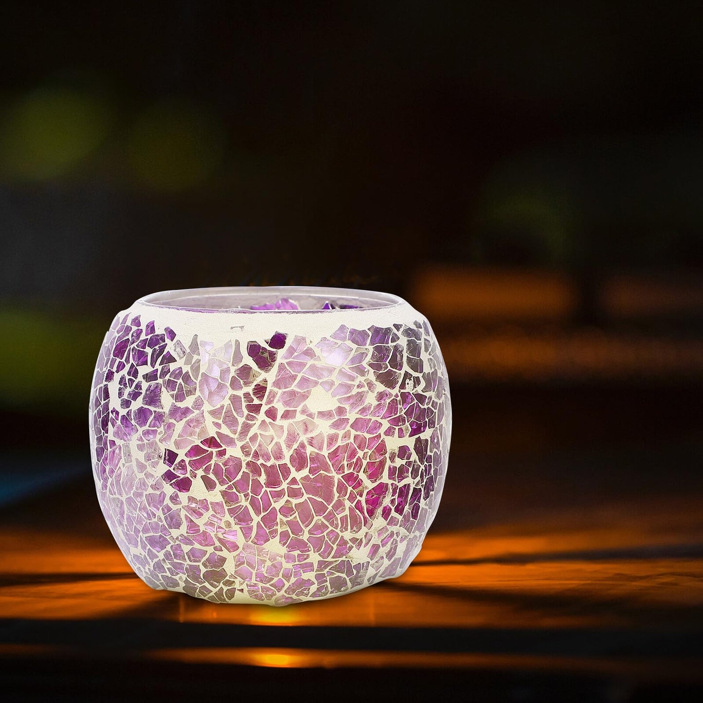 Alasum European Mosaic Glass Candlestick Holder, Purple Romantic Candlelight Dining Table Candle Holder for Home and Restaurant Decor