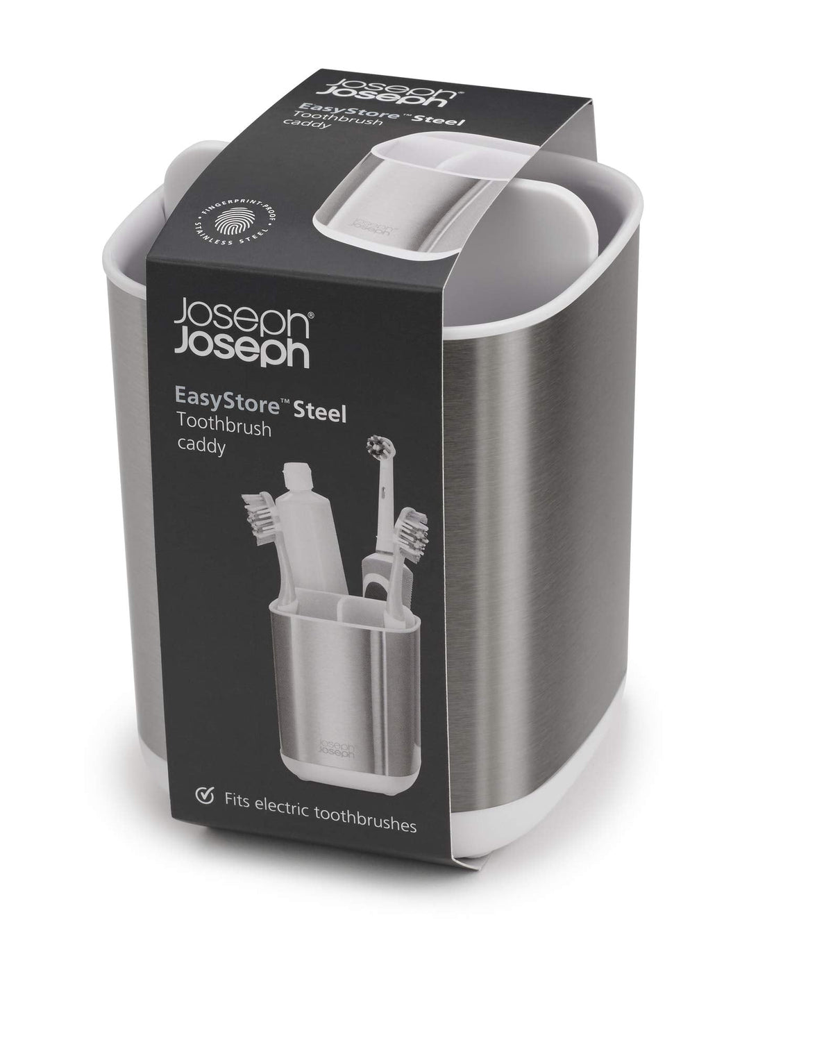 Joseph Joseph EasyStore Stainless-Steel Toothbrush Holder Bathroom Storage Countertop Organizer Caddy, Small