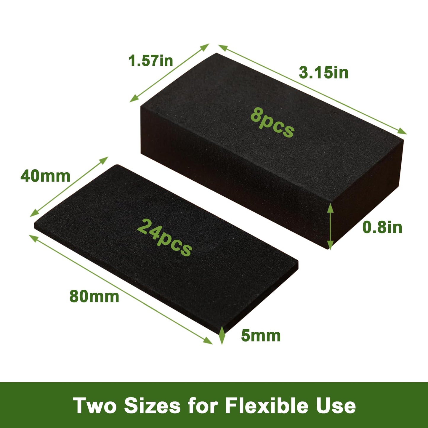 Krisler 32Pc Eva Foam Headboard Stoppers for Wall, 25mm Thicker Bed Stoppers for Headboard, 8Pcs (25mm) + 24Pcs (5mm), Furniture Wall Protectors,40 * 80 mm (Black)