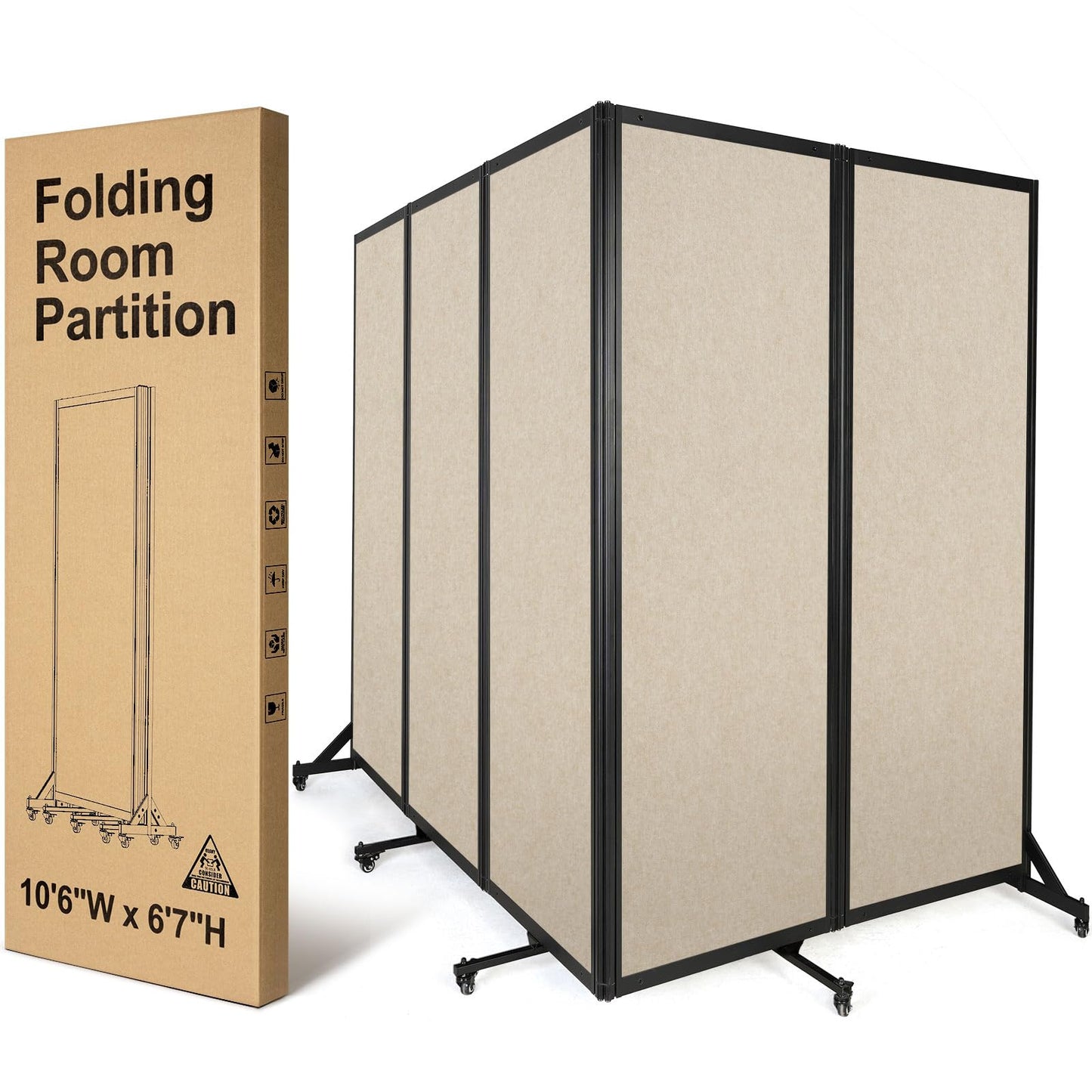 Strongbird Room Partition,Folding Privacy Divider,Office Partition Dividers,Office Dividers Wall, 10'6"W x 6'7"H,Beige