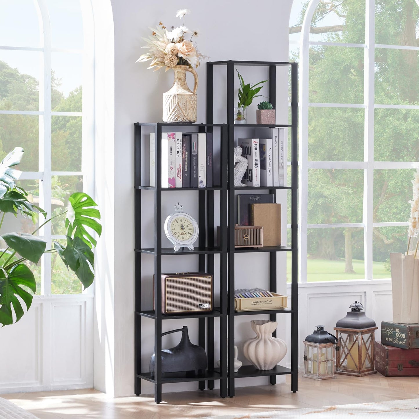 YUFAM 66in Tall Bookshelf 6-Tier Small Narrow Bookcase, Skinny Book Shelf for Small Space, Farmhouse Slim Shelf with Storage, Wood Freestanding Display Thin Bookshelves for Living Room, Office, Black