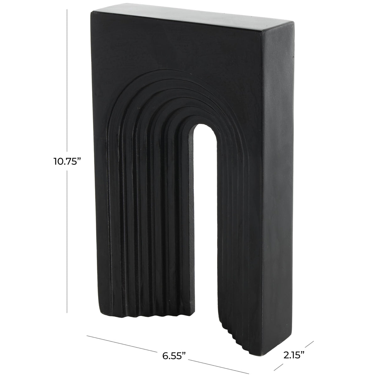 Deco 79 Marble Geometric Decorative Sculpture Rectangular Home Decor Statue with Arched Groove Interior, Accent Figurine 7" x 2" x 11", Black
