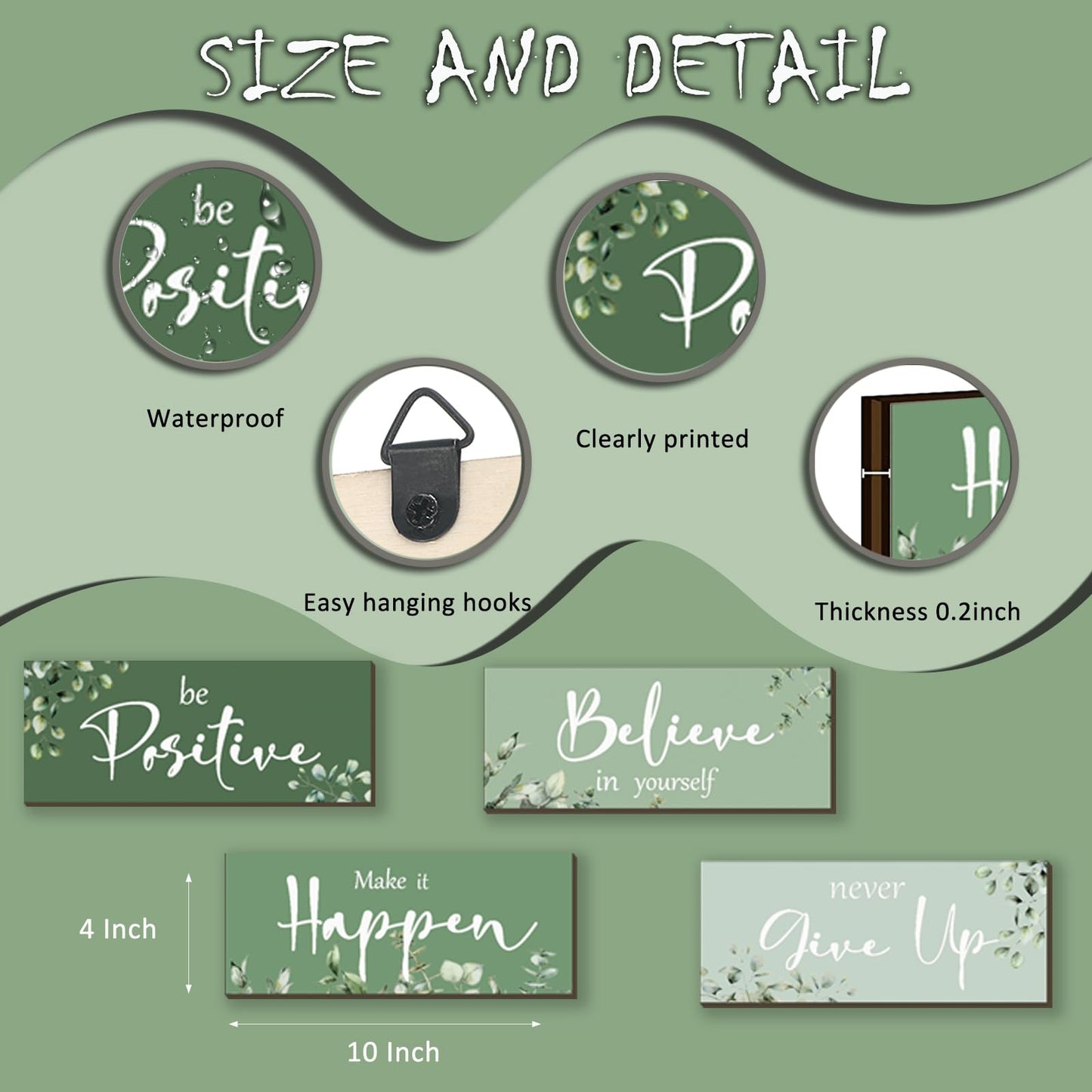 FENCORDAR 4 Pcs Green Office Decor For Women Motivational Wall Decor Inspirational Green Office Wall Decor With Positive Sayings Wooden Hangings for Home Bathroom Bedroom Kitchen(10x4")