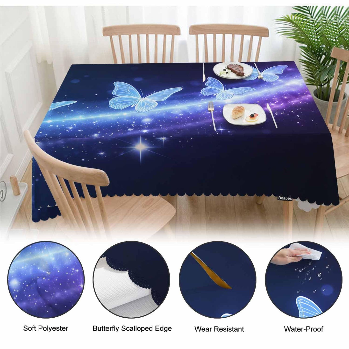 Beabes Butterfly Decorative Table Cover for Kitchen, Fantasy Butterflies Sparkle Oblong Tablecloth Dining Table Cloth Tabletop Tablecloths for BBQ Picnic Coffee 52"X70" 4-6 Seats, Purple