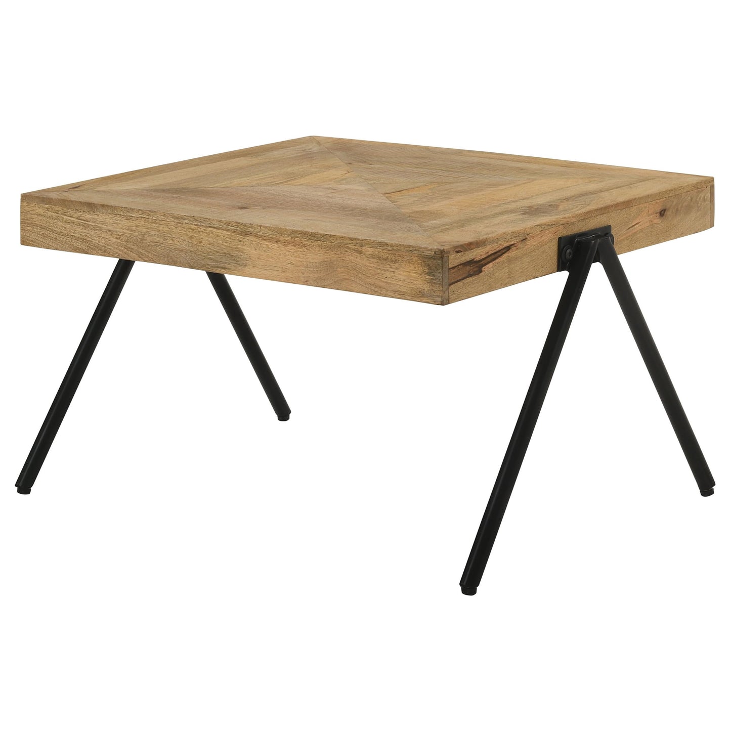 Coaster Home Furnishings - Avery - Solid Mango Wood - Rectangular Coffee Table with Natural Finish, Iron Base, V-Shaped Legs, Beveled Edges - Living Room - 30 Inch - Natural Tone - 724318