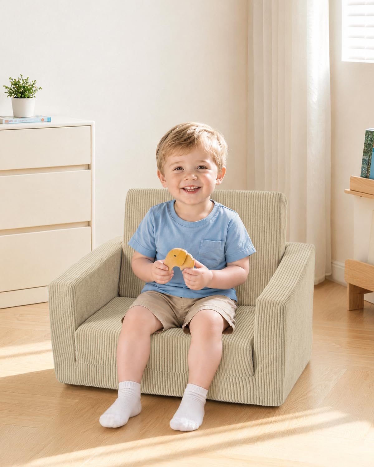 Jouha Kids Chair and Couch, 2-in-1 Fold-Out Kids Sofa, Soft Convertible Seating, Comfy Kids Chair for Boys and Girls,Beige
