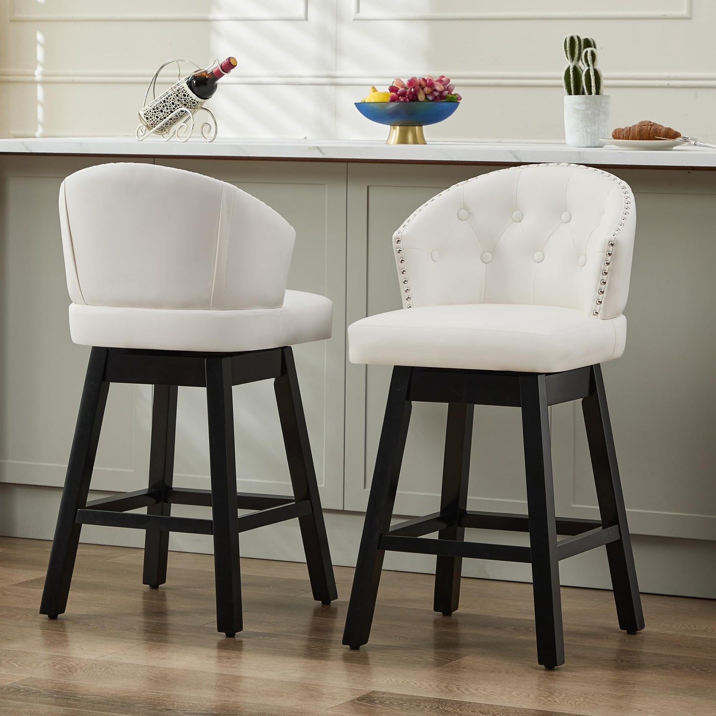 UDAX 26''Swivel Bar Stools Set of 2, Upholstered Barstools with Backs, Modern Counter Height Bar Stool Chairs for Kitchen Island, Wood Legs, Counter Stools