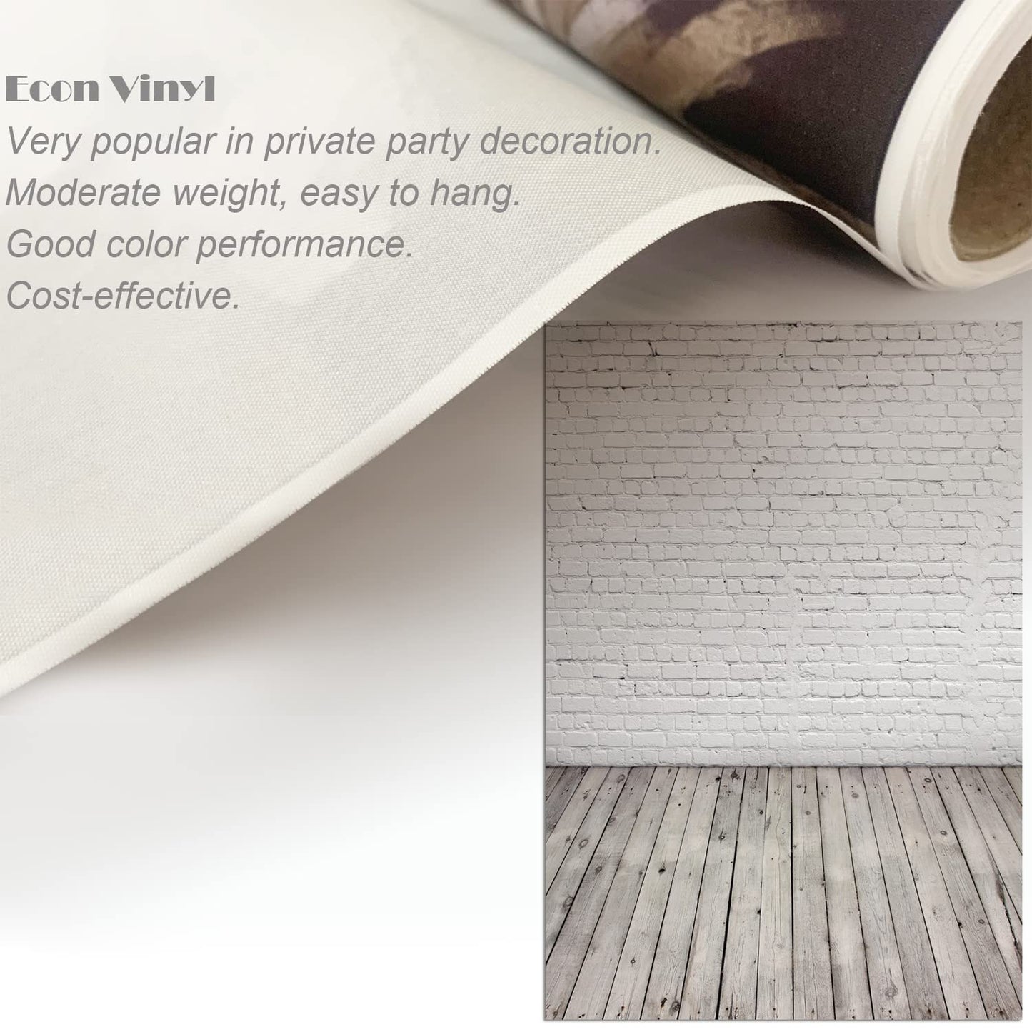 HUAYI 5X7ft White Brick Wall with Gray Wooden Floor Photography Vinyl Backdrop D-2504