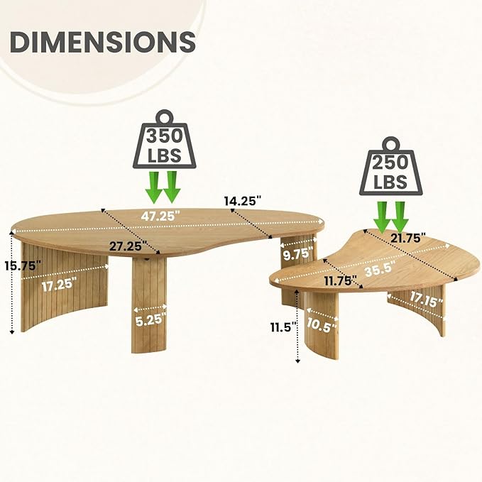 Nesting Coffee Tables Set of 2 – Cloud/Mango Shaped Ash Veneer Top