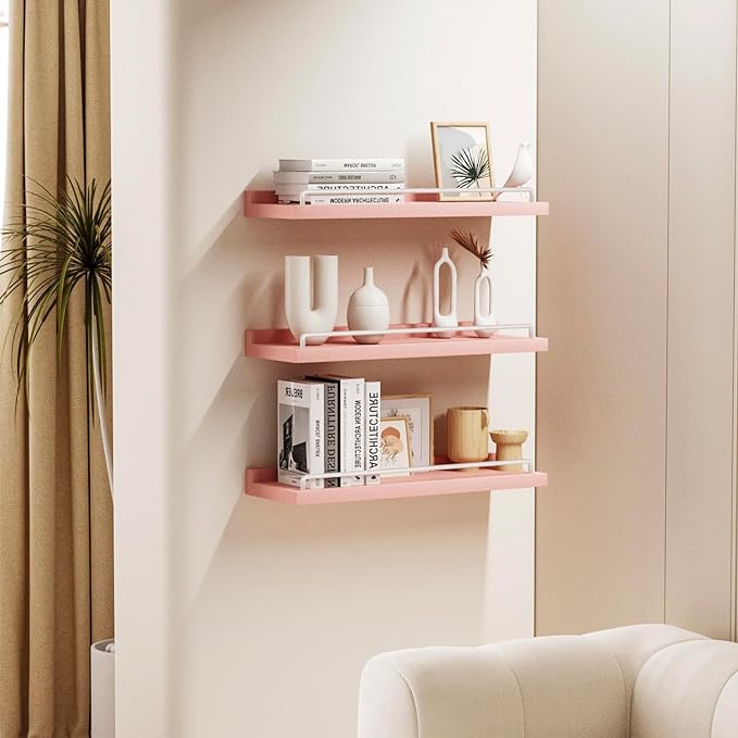 RYOFOBETTO Pink and White Floating Shelves, Kawaii Room Decor Wall Shelves