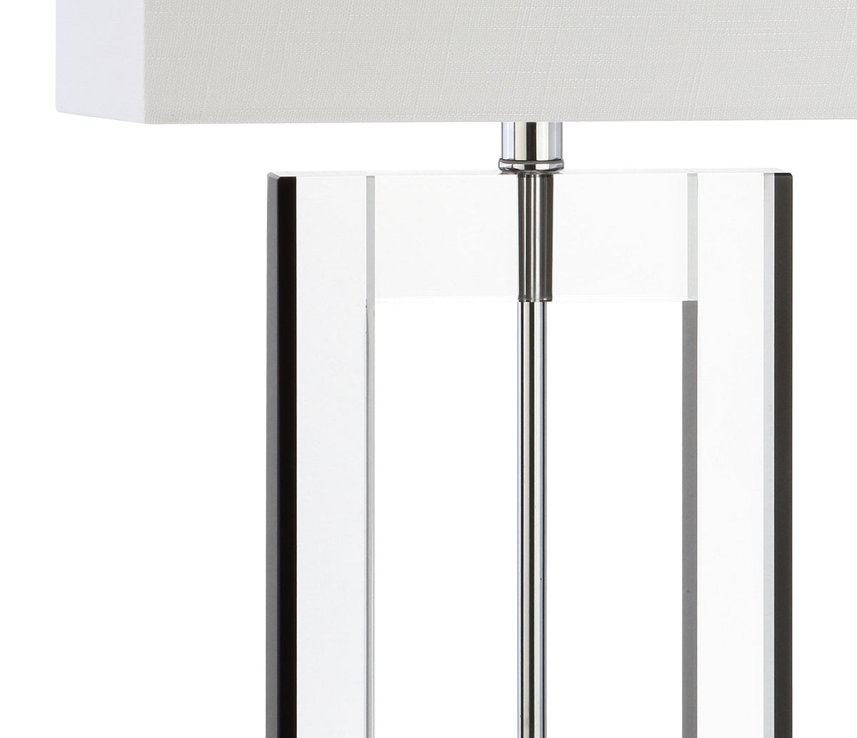 JONATHAN Y 26" Clear and Black Crystal Table Lamp, Modern Geometric Glam Glass Lamp with White Linen Drum Shade for Living Room Bedroom Nightstand, LED Bulb Included JYL2015A