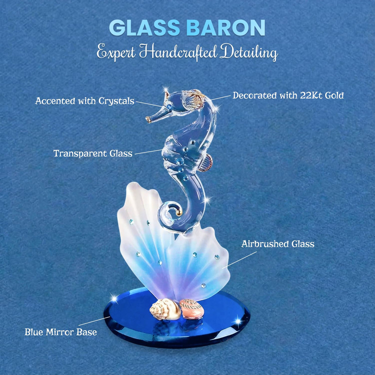 Glass Baron Sea Horse on Blue Coral Figurine
