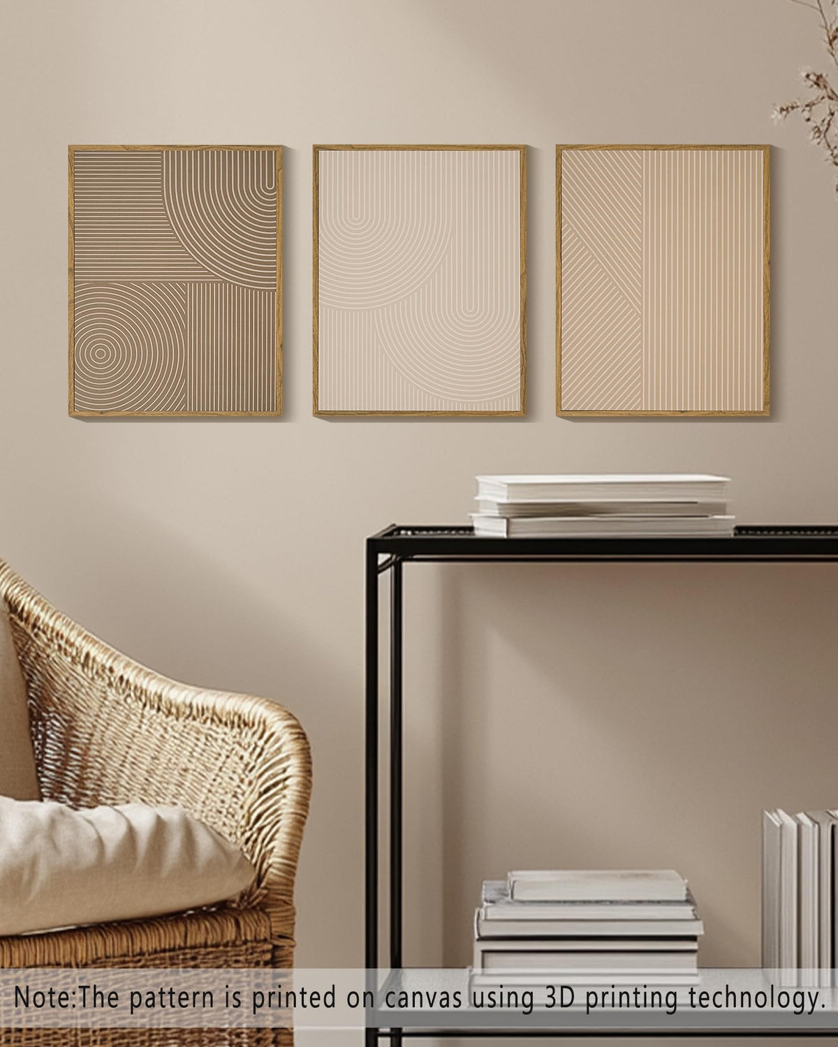 PHOPAGO Minimalist Abstract Framed Wall Art Modern Boho Neutral Line Wall Decor Geometric Artwork Kitchen Dining Room 11x14in Natural Framed