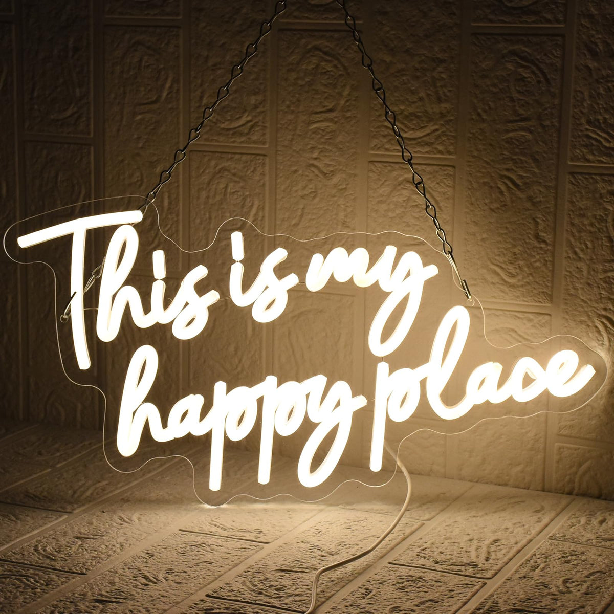 UExnkj-Y This is My Happy Place Neon Sign, Warm White Neon Lights for Wall Decor, Happy Place Signs for Wall Decor, USB Dimmable Led Light Up for Bedroom Classroom Man Cave Home Bar
