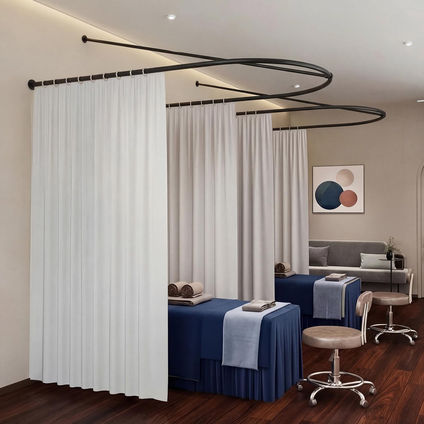 Zonon Black U Shaped Room Divider Curtain Rod 90.55" x 47.24" Rod with Ceiling Support Curtain Track, Privacy Divider, for Beauty Salon, Fitting Room, Hospital, Hotel (No Curtains)