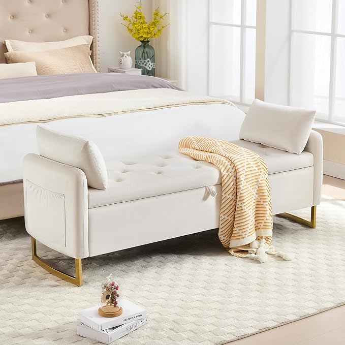 65" End of Bed Storage Bench, Velvet Storage Bench