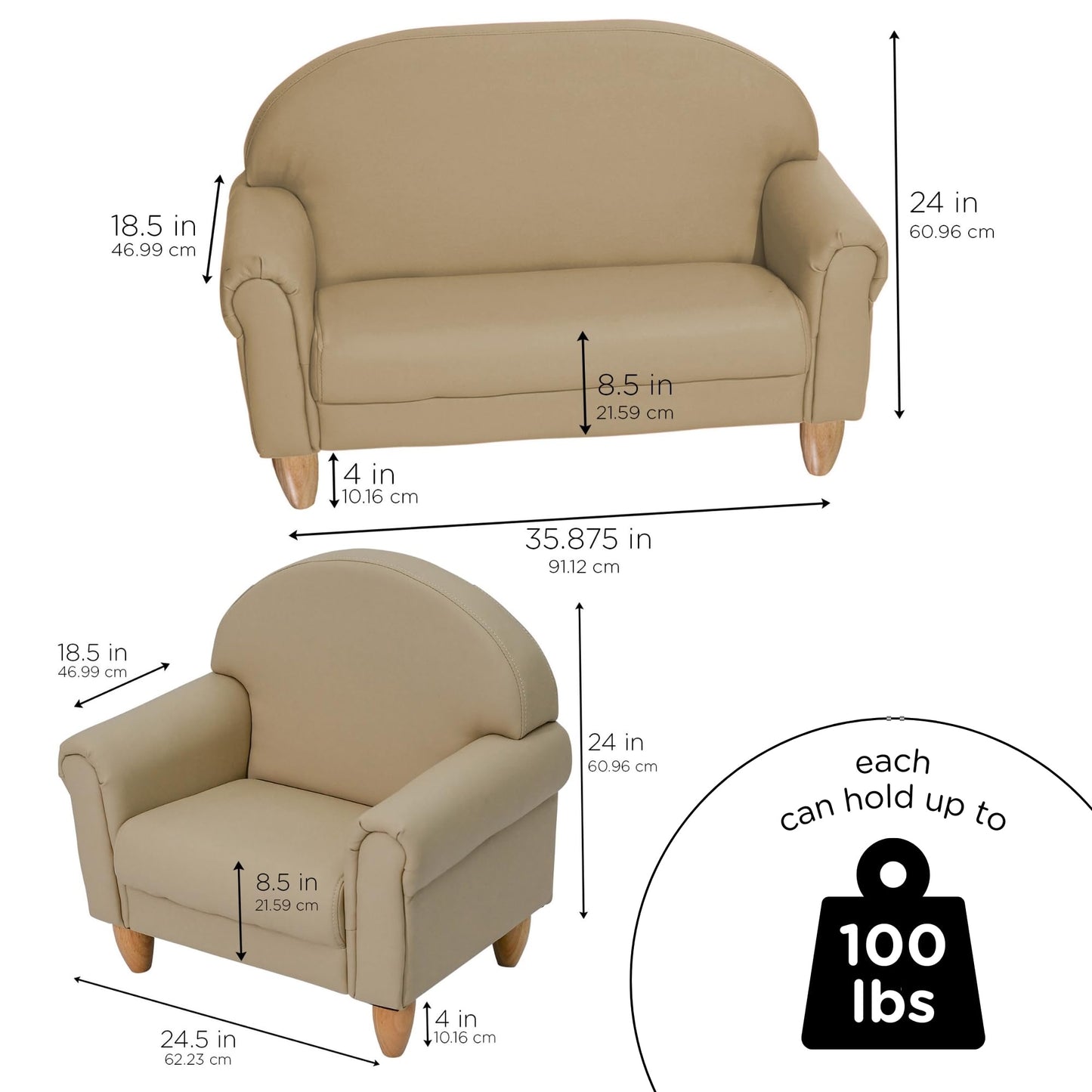 Children's Factory As We Grow Chair and Couch, Flexible Seating for Daycare or Preschool, Kids Reading Couch, Playroom Furniture, Buff