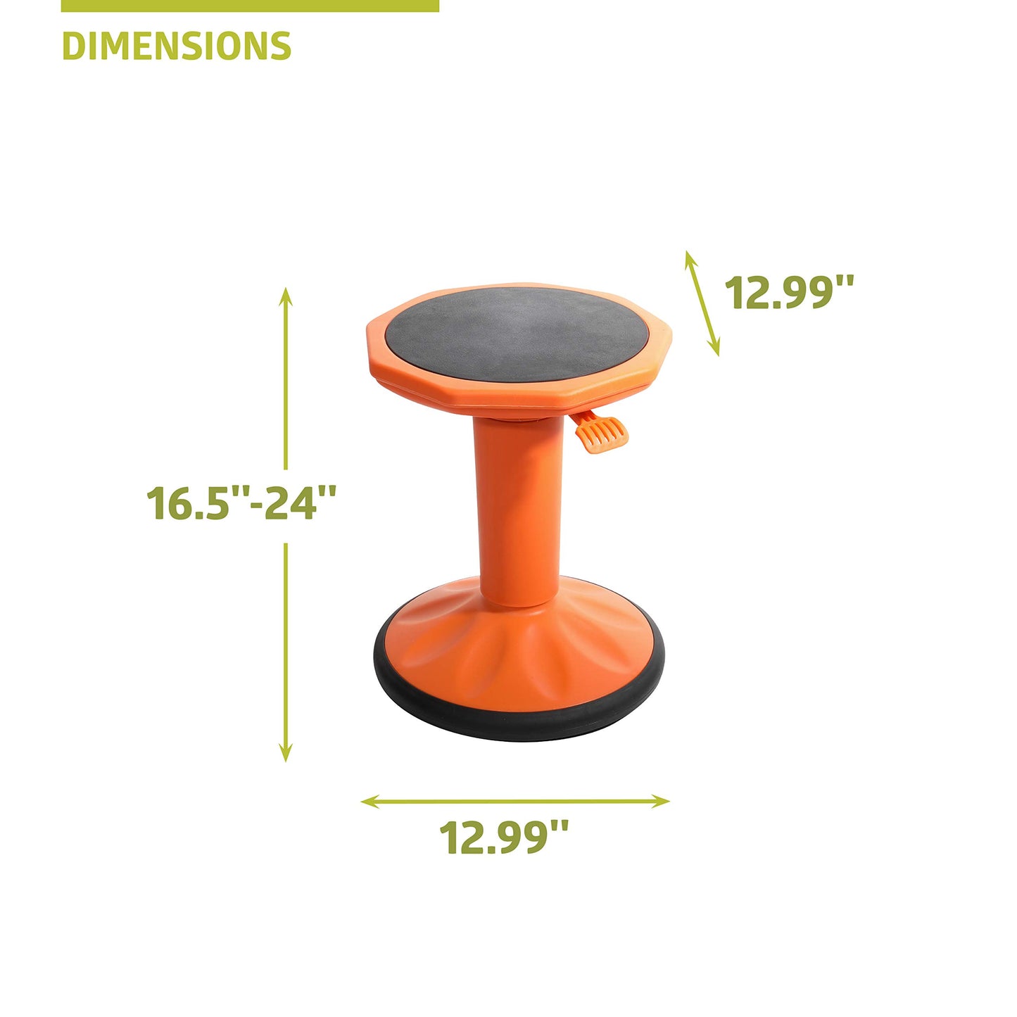 Pearington SitFree Height Adjustable Wobble Stool, Active Flexible Seating Chair for Kids and Adults - School and Office, Orange
