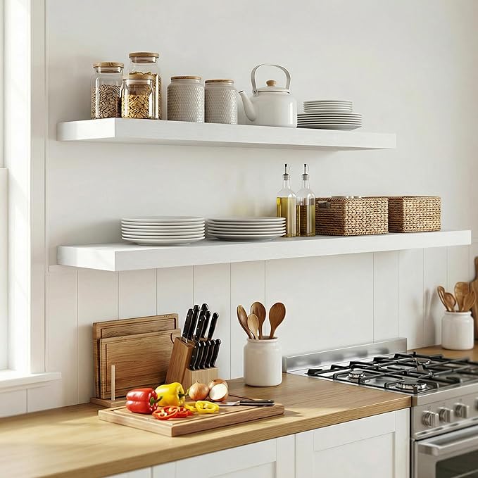 12 inch Deep Floating Shelves for Wall, 55 inch Wide Engineered Wood Wall