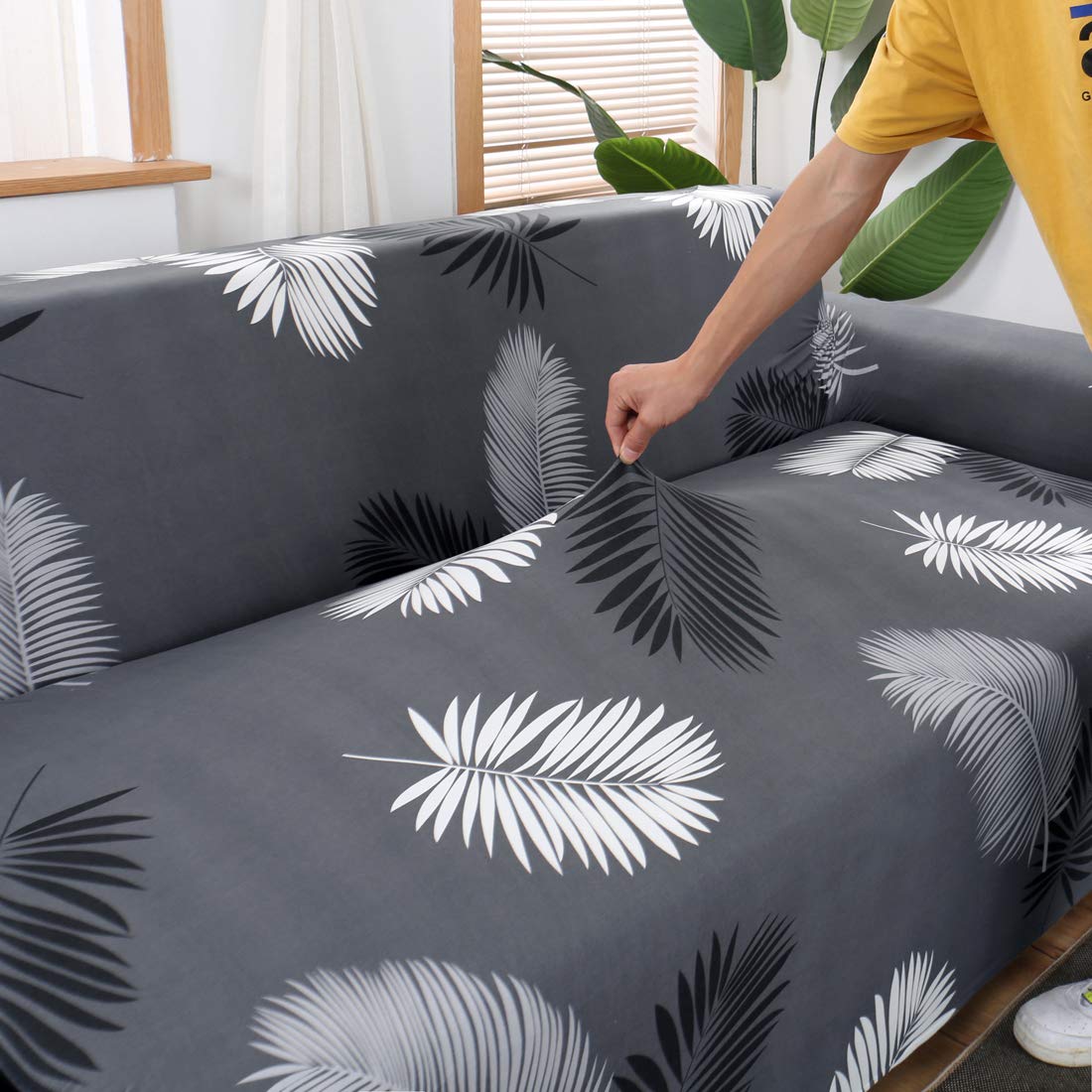 MIFXIN Sectional Sofa Covers L Shape Couch Slipcover 2 Piece Stretch Elastic L-Type Chaise Sectional Sofa Couch Furniture Protector for Living Room Pets Kids (Grey Black)