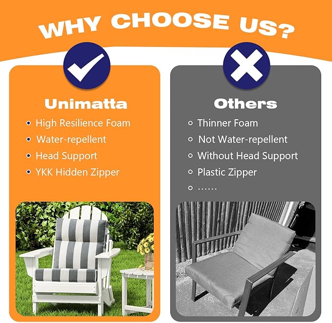 Unimatta Outdoor High Back Chair Cushion Seat Pads, 44 x 21 Inch