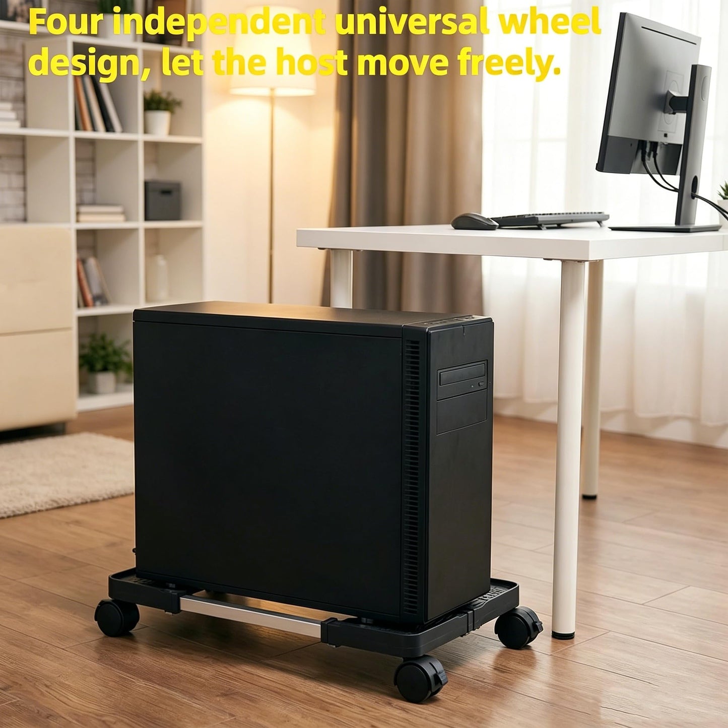 MshinbeAmy Desktop Computer Tower Rolling Holder, Mobile CPU Stand with 4 Caster Wheel & Adjustable Width Fits Most Desktop Towers - Desktop CPU Holder Cart Riser