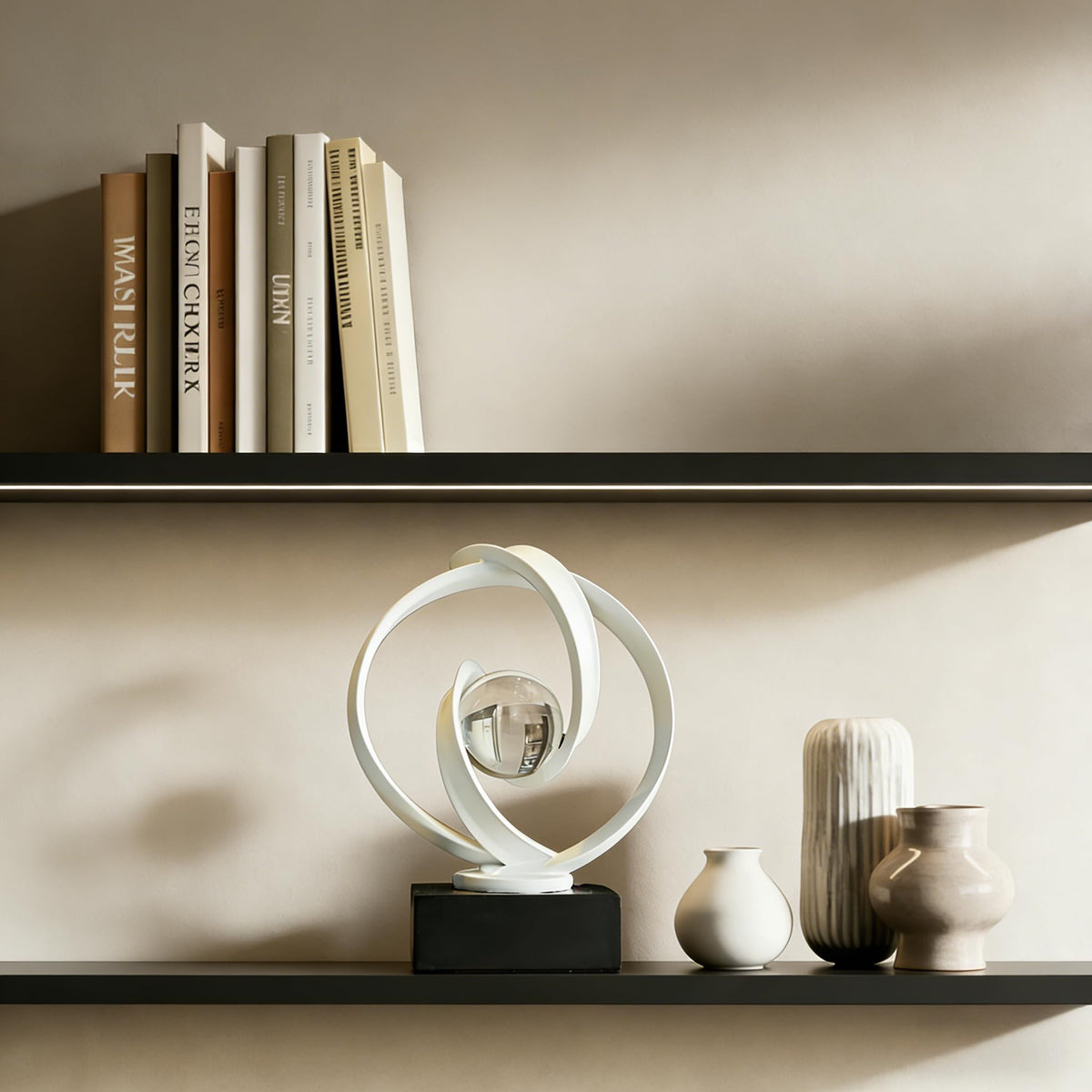AWNR Gold Abstract Sculpture House Decor Aesthetic - Home Décor Accents for Nightstand, Shelves, Dining Room, Entryway Table, Office, Desk Accessories (White)