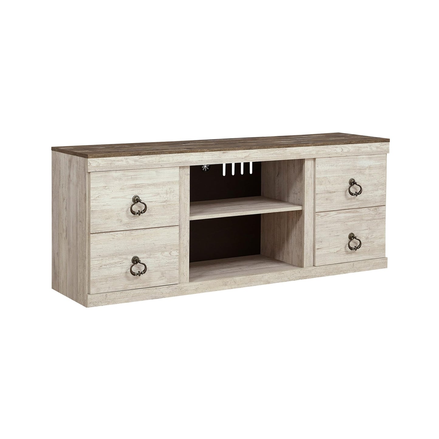 Signature Design by Ashley Willowton Shabby Chic Large TV Stand up to 60" with 3 Shelves and Fireplace Option, White