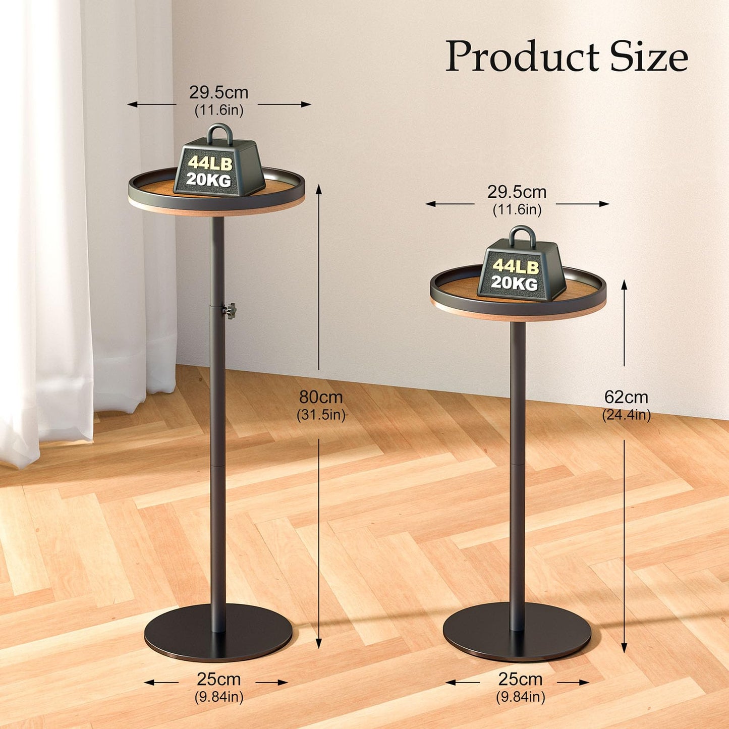 cozynest home Round Side Table, Small Drink Table for Small Spaces, Modern Adjustable Height Martini Pedestal Table for Couch Living Room Bathroom Bedroom Brown