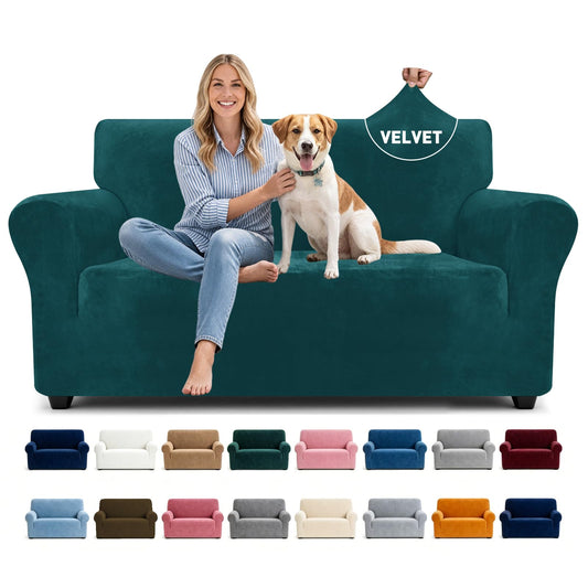 YEMYHOM Real Velvet Couch Covers for 2 Cushion Couch High Stretch 1 Piece Loveseat Slipcover for Pets Dogs Anti Slip Love Seat Sofa Slipcover Furniture Protector (55"-69", Blackish Green)