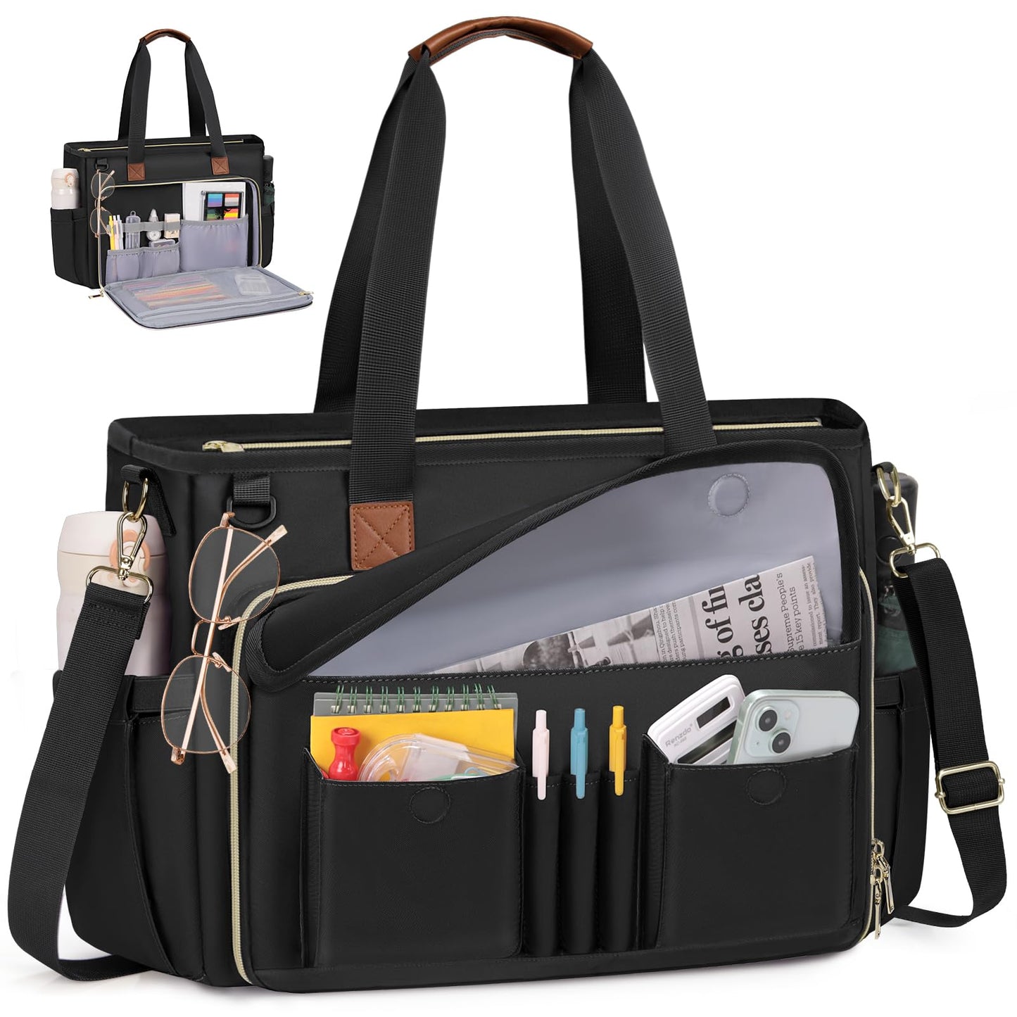 RAINSMORE Teacher Tote Bag 15.6 inch Laptop Bag for Women Work Bags Nurse Bag Lightweight Laptop Tote Computer Messenger Shoulder Bags with Insulated Pocket, Professional Laptop Briefcase