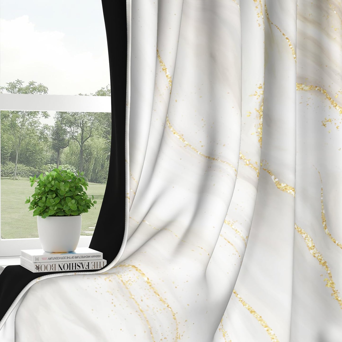 DASHAN White Gold Marble Blackout Curtains for Bedroom 84 inch Long 2 Panels Elegant Luxury Window Curtains for Living Room Grey Beige Room Darkening Curtains Window Treatment Drapes 52Wx84L