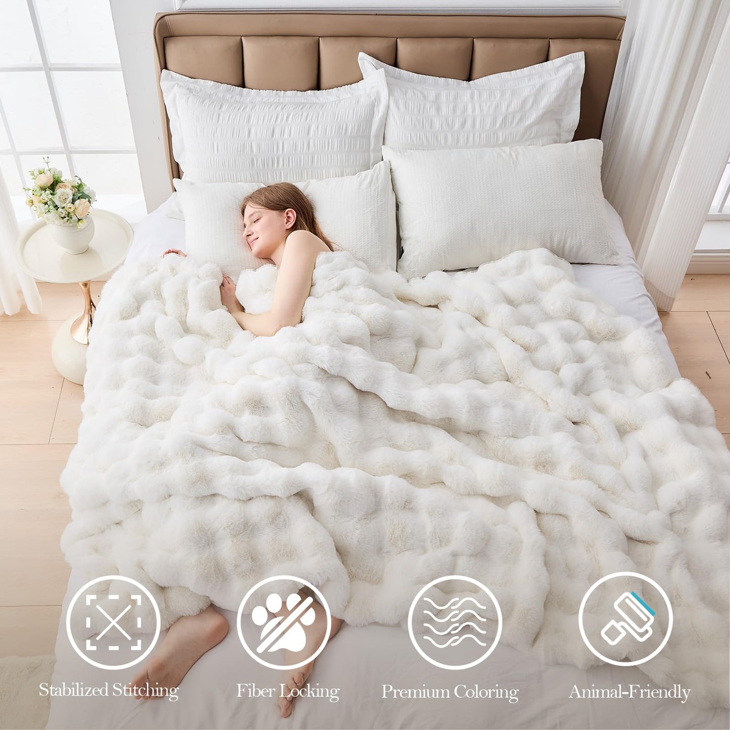 Faux Fur Twin Blanket for Couch, 1000 GSM Cozy Fuzzy Fluffy Soft Plush Thick Bubble Sherpa Blanket for Sofa Bedroom Living Room, Mothers Day Birthday Gifts for Women Home Decor