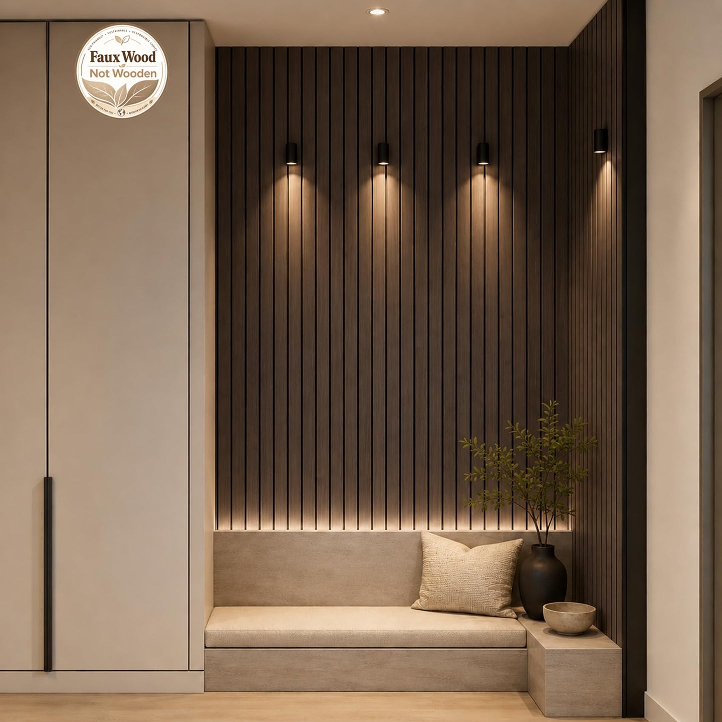 Hrboat Peel and Stick PVC Slat Wall Panel, 3D Faux Smoked, 236 x 15.75 in