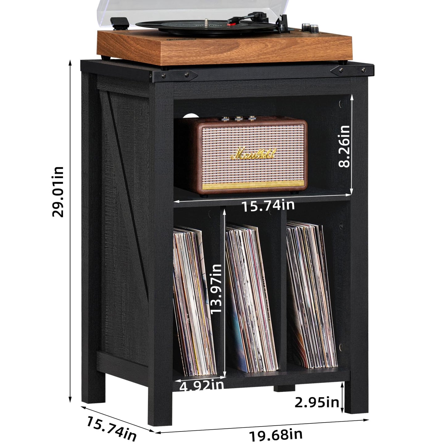 Joaxswe Record Player Stand with Vinyl Record Storage,Black Record Player Table Holds up to 160 Albums,Large Wood Turntable Stand Cabinet Dispaly Shelf for Living Room,Bedroom,Office