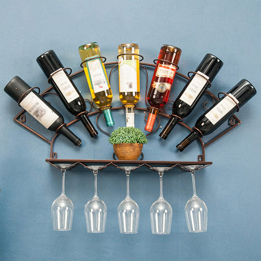 GOODBZ Creative Wall Mounted Wine Rack, Industrial Metal Wine Holder Rack, Hanging Display Shelf for 7 Wine Bottles, Modern Wine Holder for Home Kitchen Living Room Cafe Bar Decor