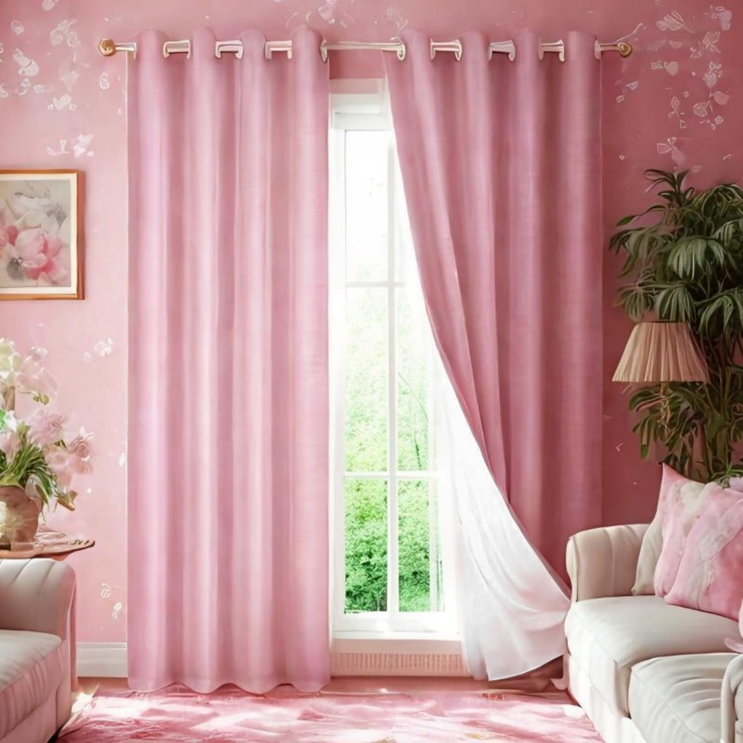 SMILETIME 100% Blackout Pink 52 x 108 in Long Velvet Curtains with Grommet, Thermal Insulated Super Soft Privacy Noise Reducing Velvet Curtains for Living Room Bedroom, 2 Panels