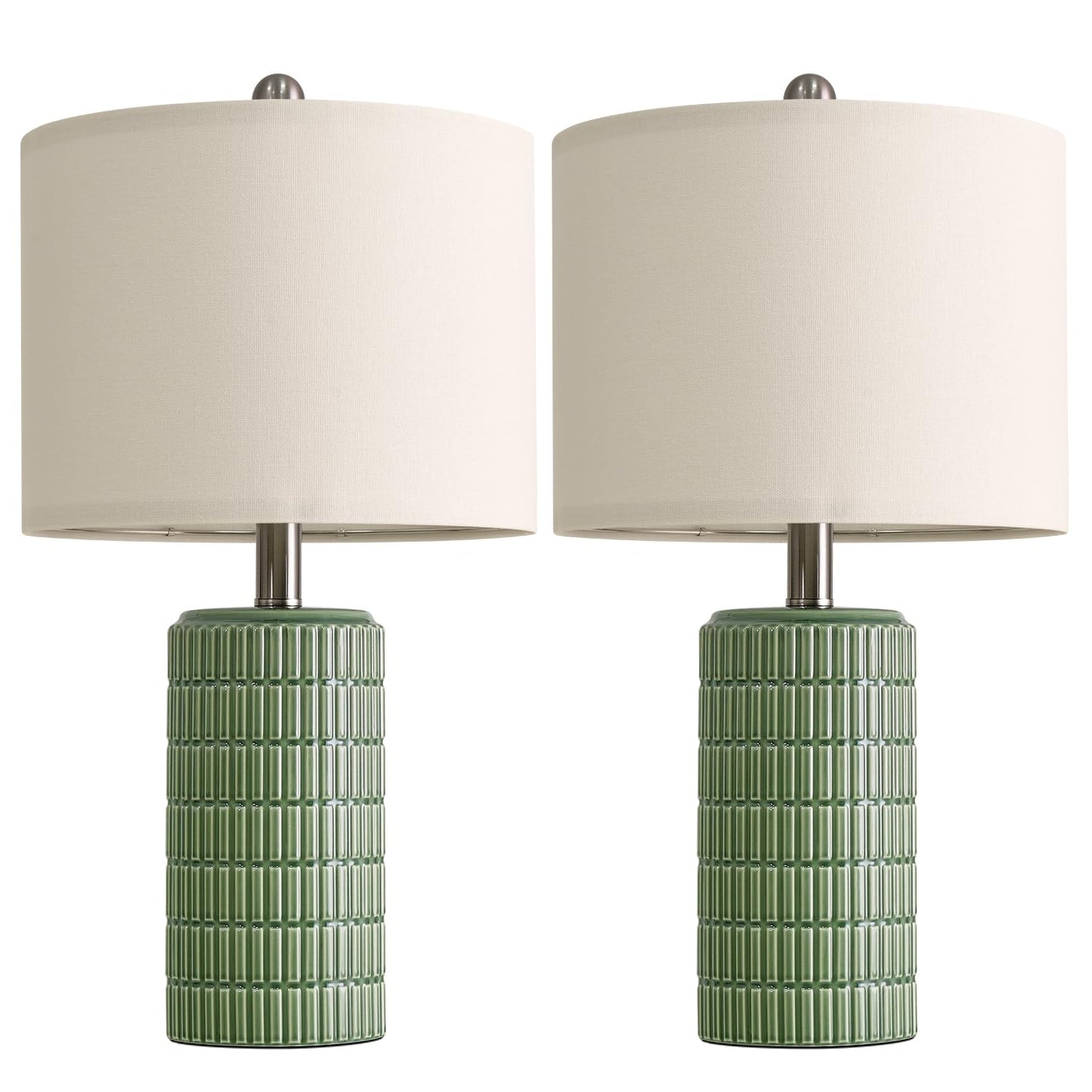 PoKat 20.75" Small Modern Ceramic Table Lamps Set of 2 for Bedroom, Green Bedside Lamps for Night Stands, Farmhouse House Decor Nightstand Table Lamps for Living Room End Table Green
