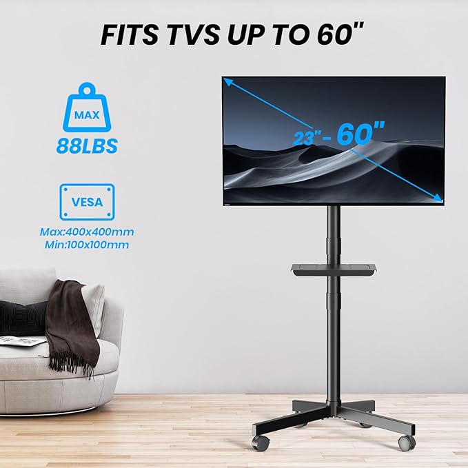 Mobile TV Cart for 23-60 Inch LCD LED OLED Flat Curved Screen TVs