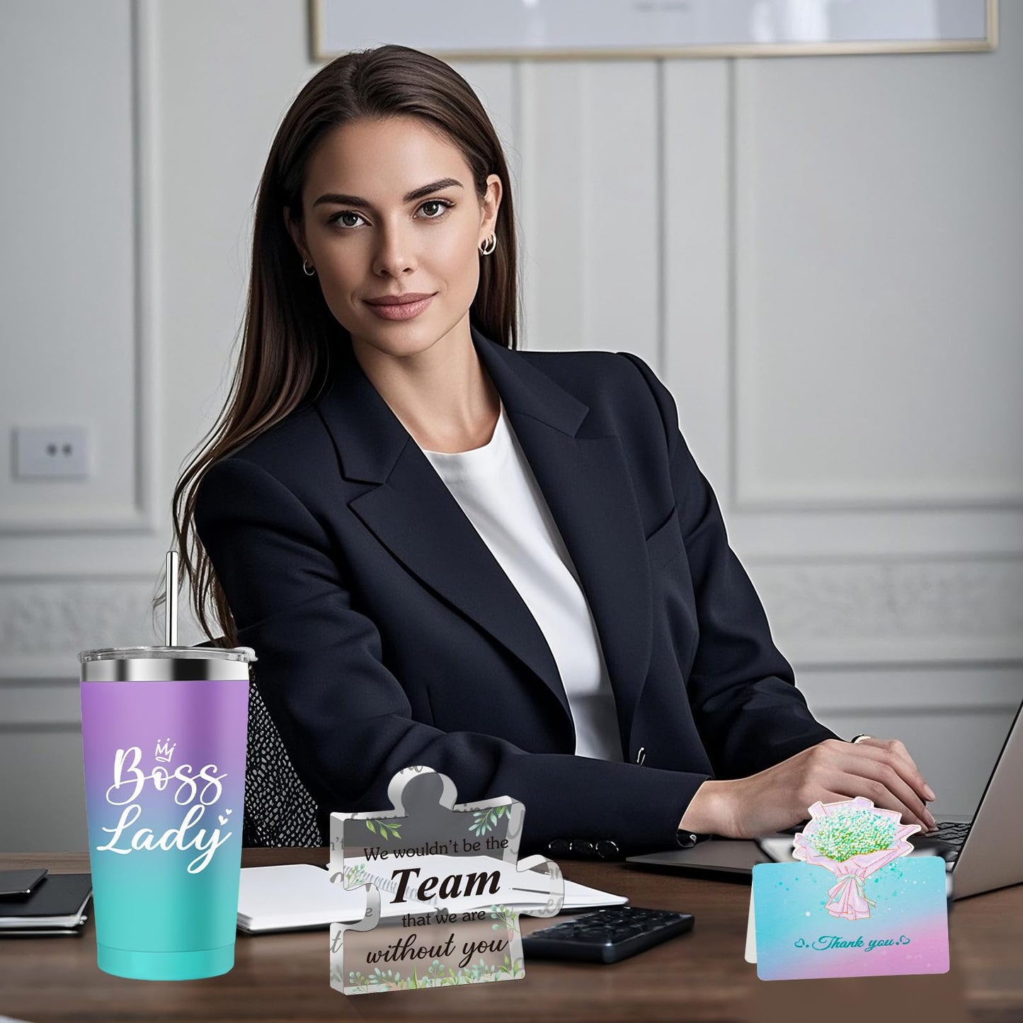 Boss Lady Gifts for Women, Birthday Gifts for Boss Women Office Boss Appreciation Gift for Her Best Boss Lady Tumbler, Acrylic Plaque, Retirement Thank You Gift Basket for Female Manager Leader
