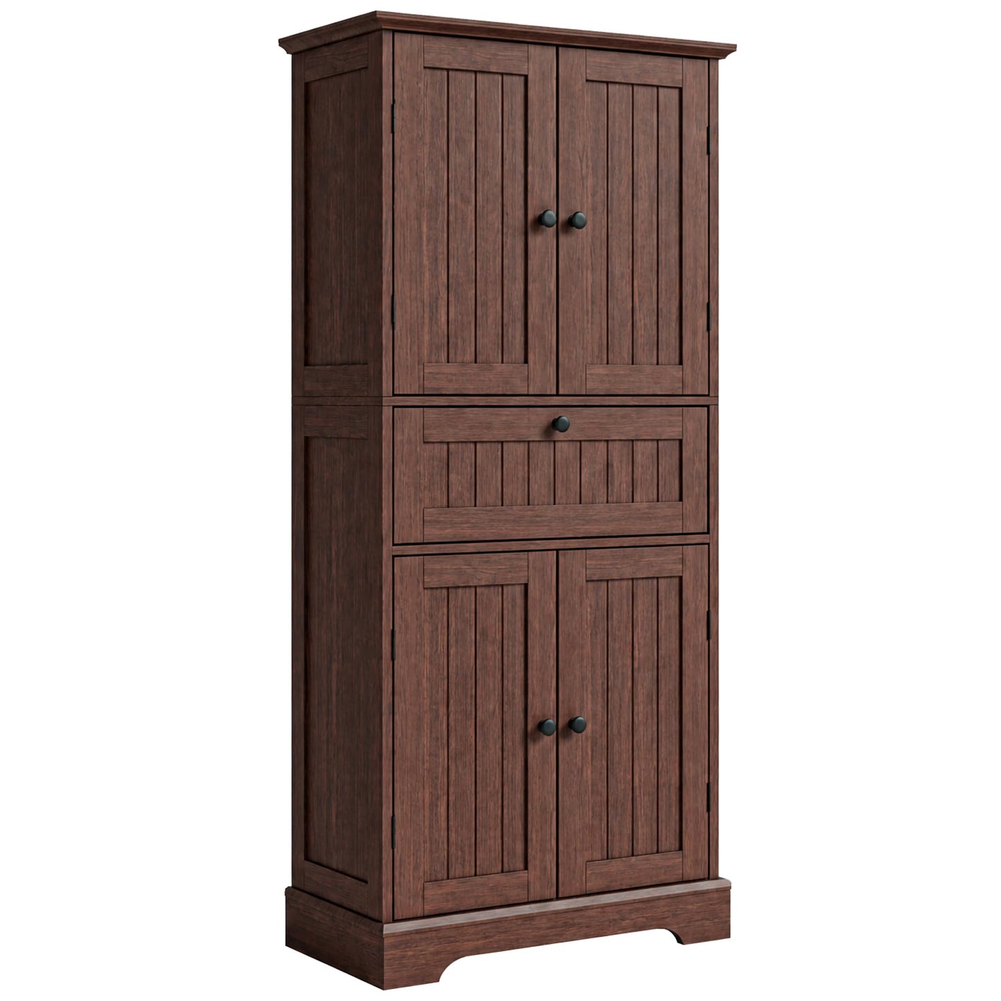 ChooChoo 51" H Tall Bathroom Floor Cabinet, Modern Bathroom Storage Cabinet with Drawer and Adjustable Shelves, Freestanding Kitchen Pantry Cupboard with 4 Doors for Living Room, Walnut